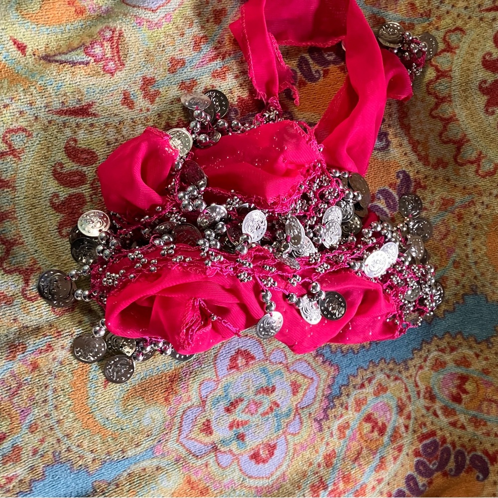 Hot, pink silver coin, gypsy belly dancer skirt